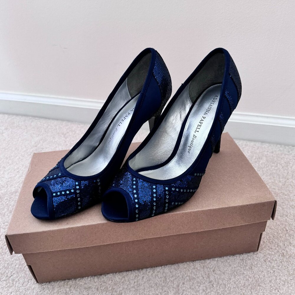 Adrianna Papell Boutique Midnight Blue Sequin Formal Heels